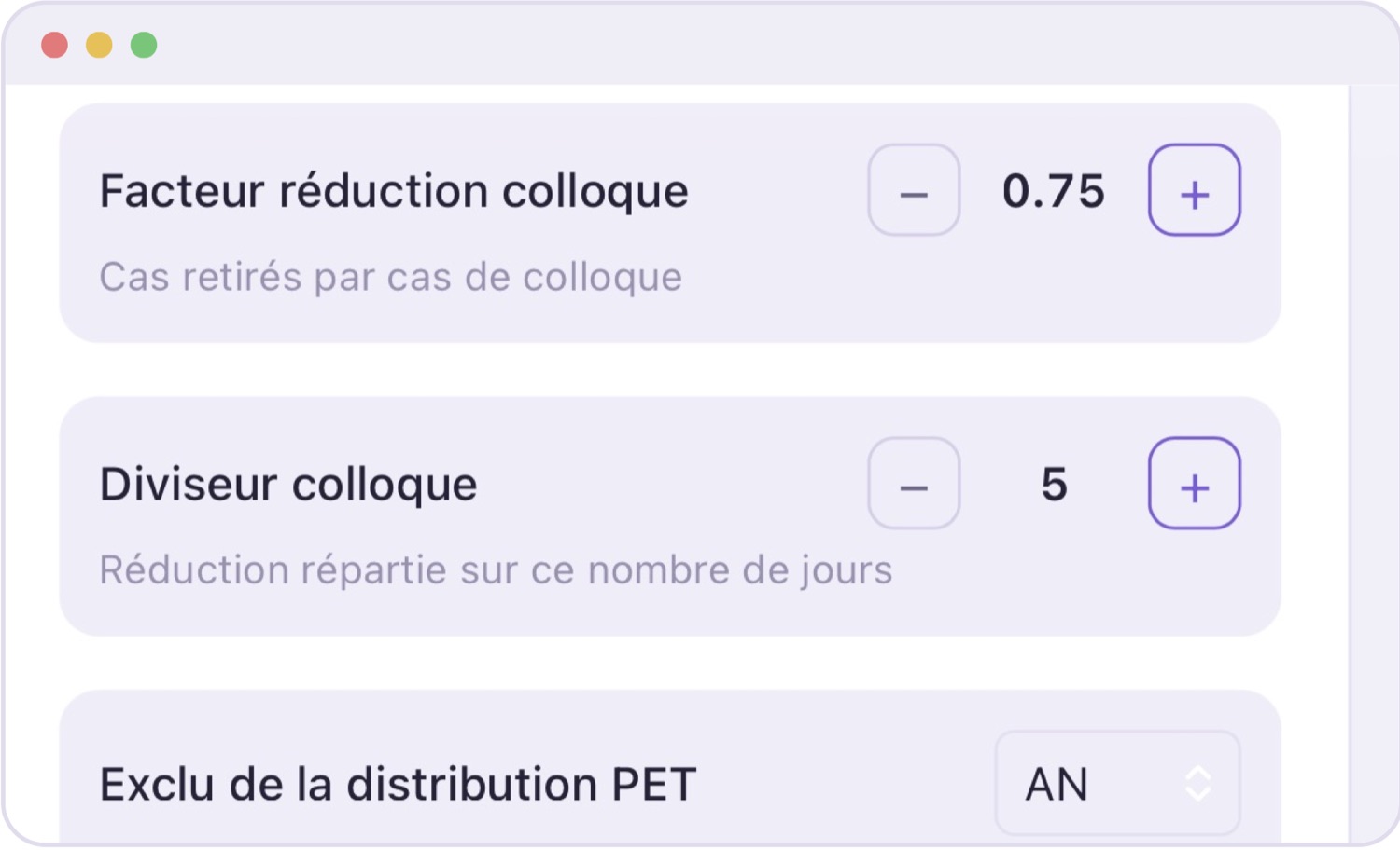 Écran de réglages des règles de répartition dans ÉquiPlan